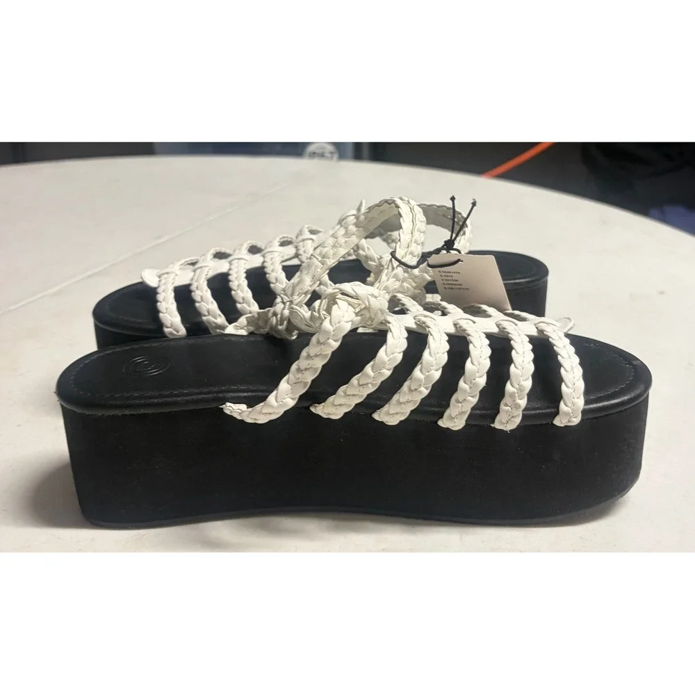 Urban Outfitters White Braided Strappy Flatform Platform Sandals Size 9 New Boho